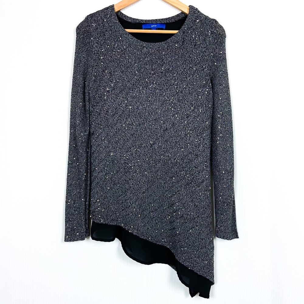 Apt. 9 Asymmetrical Sequin Sweater Double Layer M